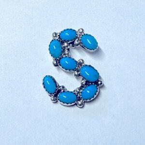 Turquoise and silver “S” initial pendant